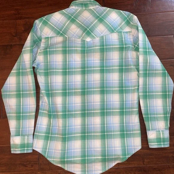 Wrangler 20X Competition Pearl Snap Western Shirt Medium Plaid Cowboy Flip Cuffs - Picture 8 of 10